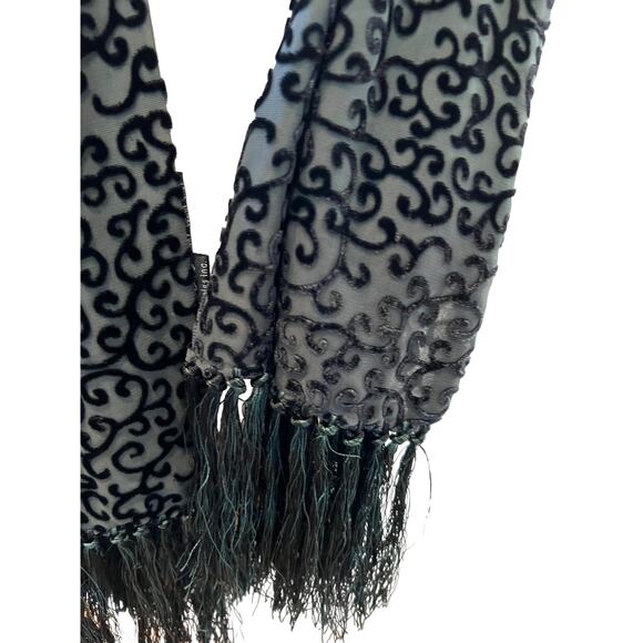 Cejon Velvet and silk rectangular fringed scarf Charcoal Grey Black - Picture 3 of 4